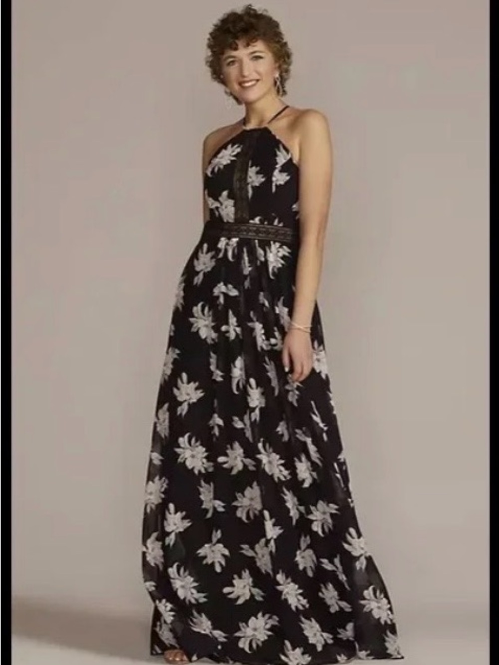 DB Studio Floral chiffon halter A-line maxi dress Black Wedding Party Guest